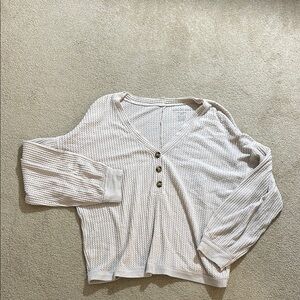 American Eagle Cream Waffle Knit Button-Up Sweater